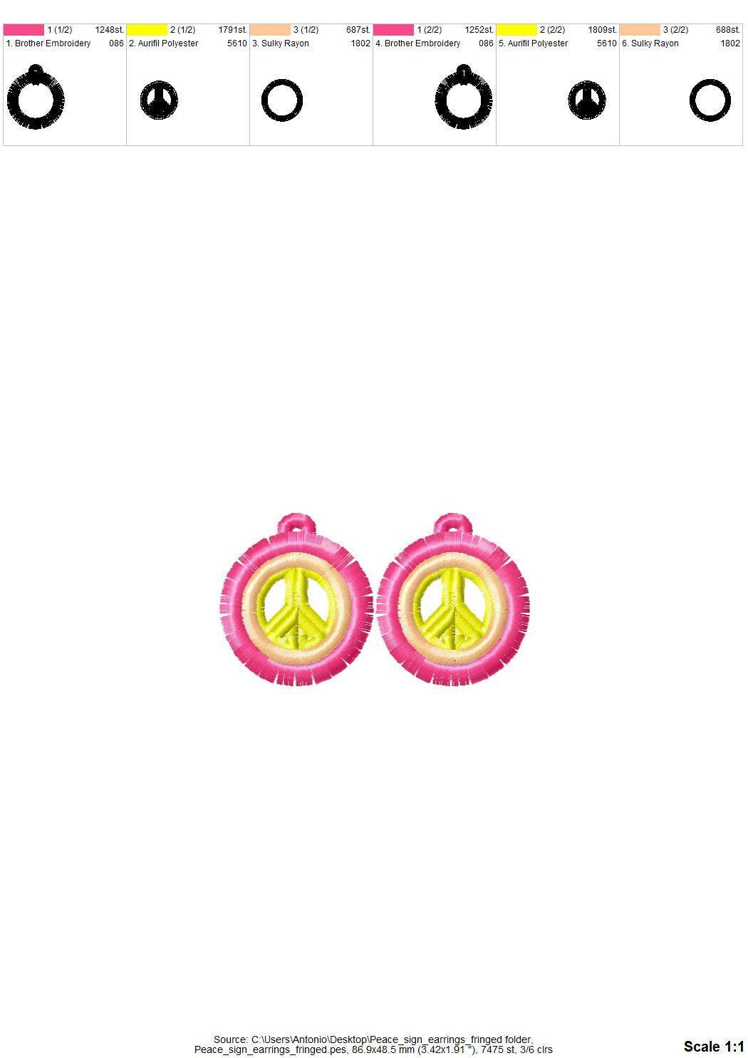 Fringed Peace Sign Earrings FSL