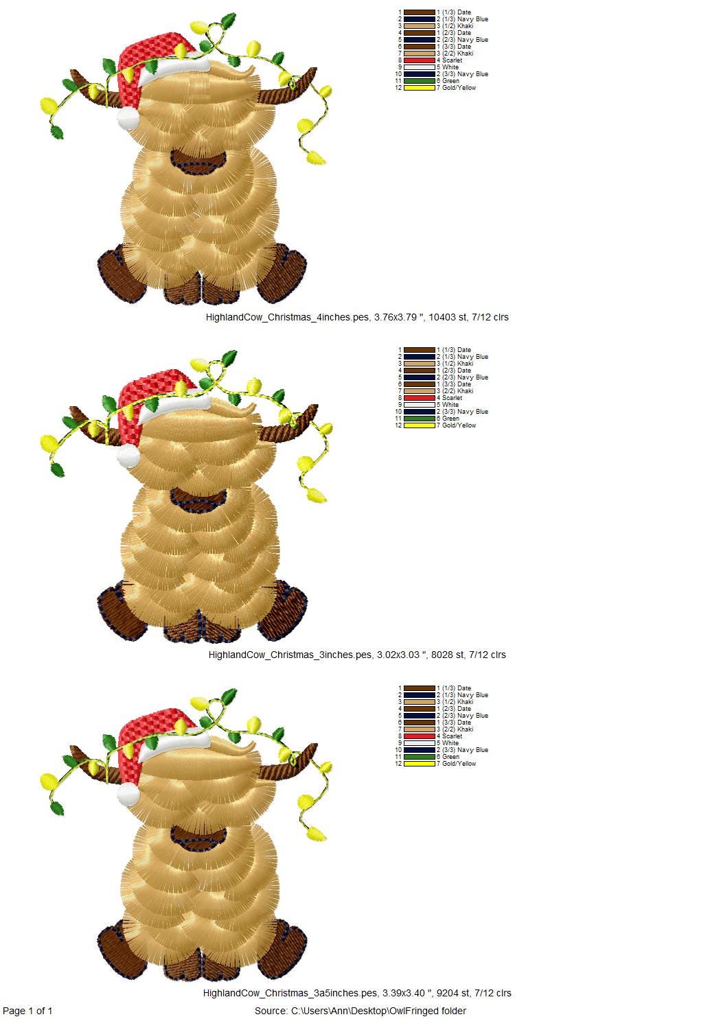 Fringed Highland Cow Christmas Santa Hat Christmas Lights Cute Little Farm Animal Kids Machine Embroidery Designs Fluffy Fringe Bull Calf - Etsy