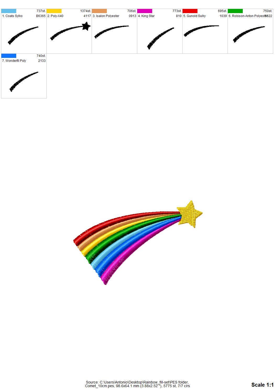 Rainbow Comet Cloud Star SET of 5 machine embroidery designs