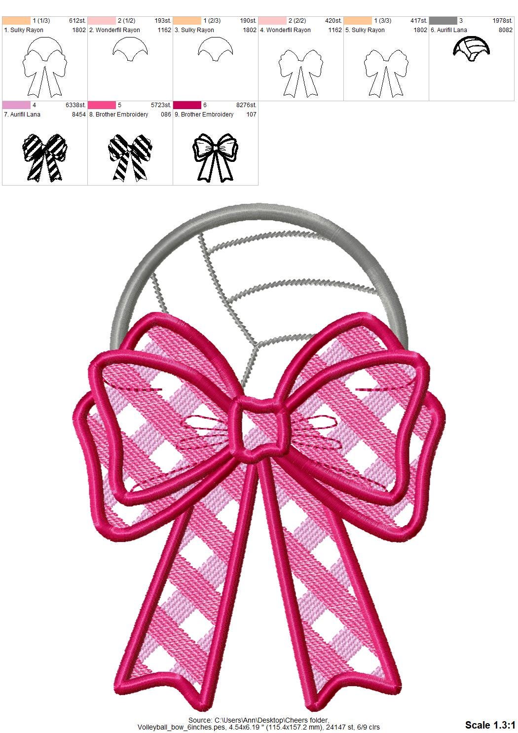 Volleyball Ball and Gingham Plaid Bow Applique side bow split seam machine embroidery designs ribbon Sports Girly Bow summer beach t-shirt