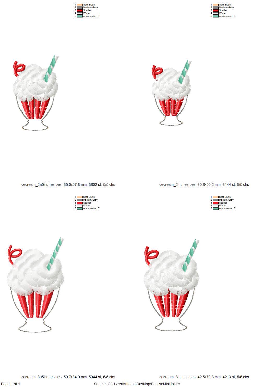 Mini Ice Cream sweet dessert in glass Fringe and HTV glitter vinyl Applique machine embroidery designs Birthday Party