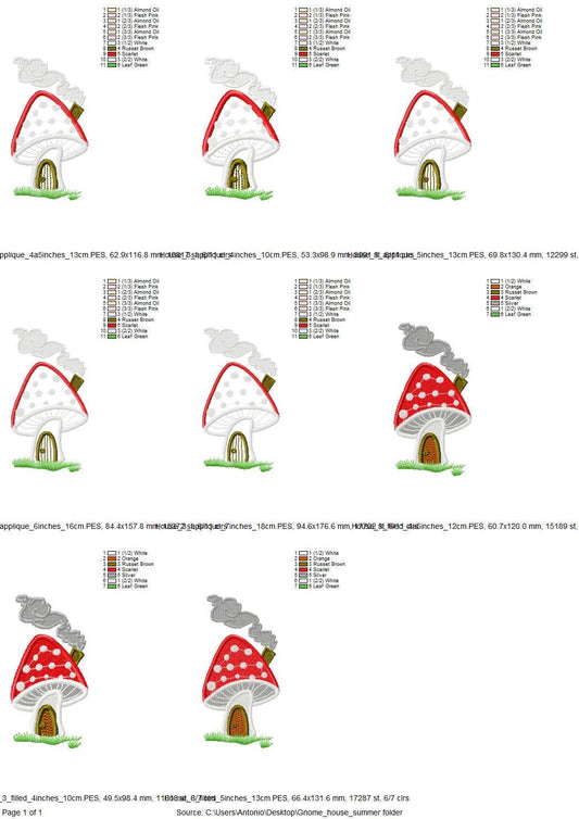 Gnome summer house SET of 3 types kids baby Mushroom fly-agaric machine embroidery designs Applique and fill stitch designs for hoop 4x4 5x7