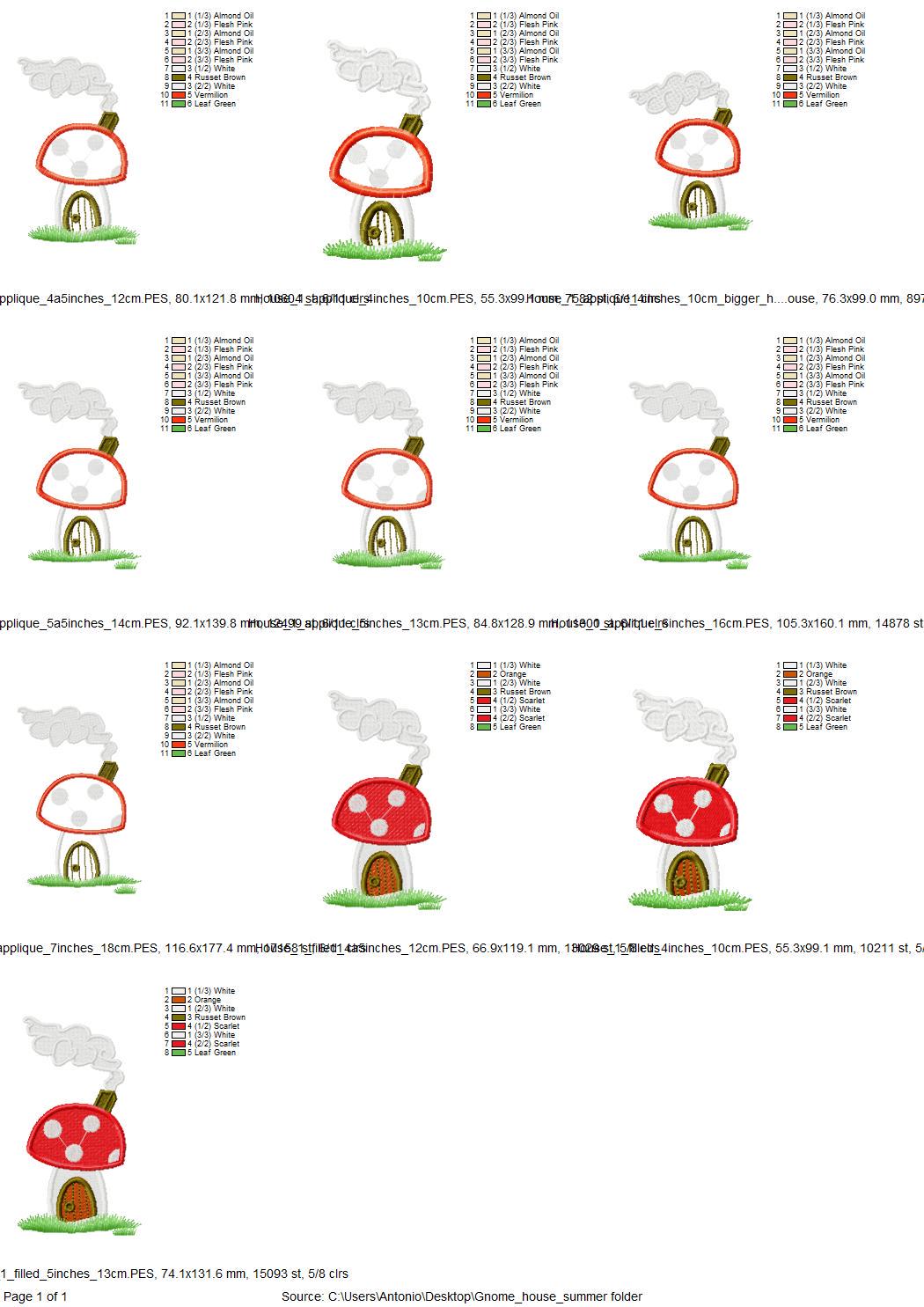 Gnome summer house SET of 3 types kids baby Mushroom fly-agaric machine embroidery designs Applique and fill stitch designs for hoop 4x4 5x7