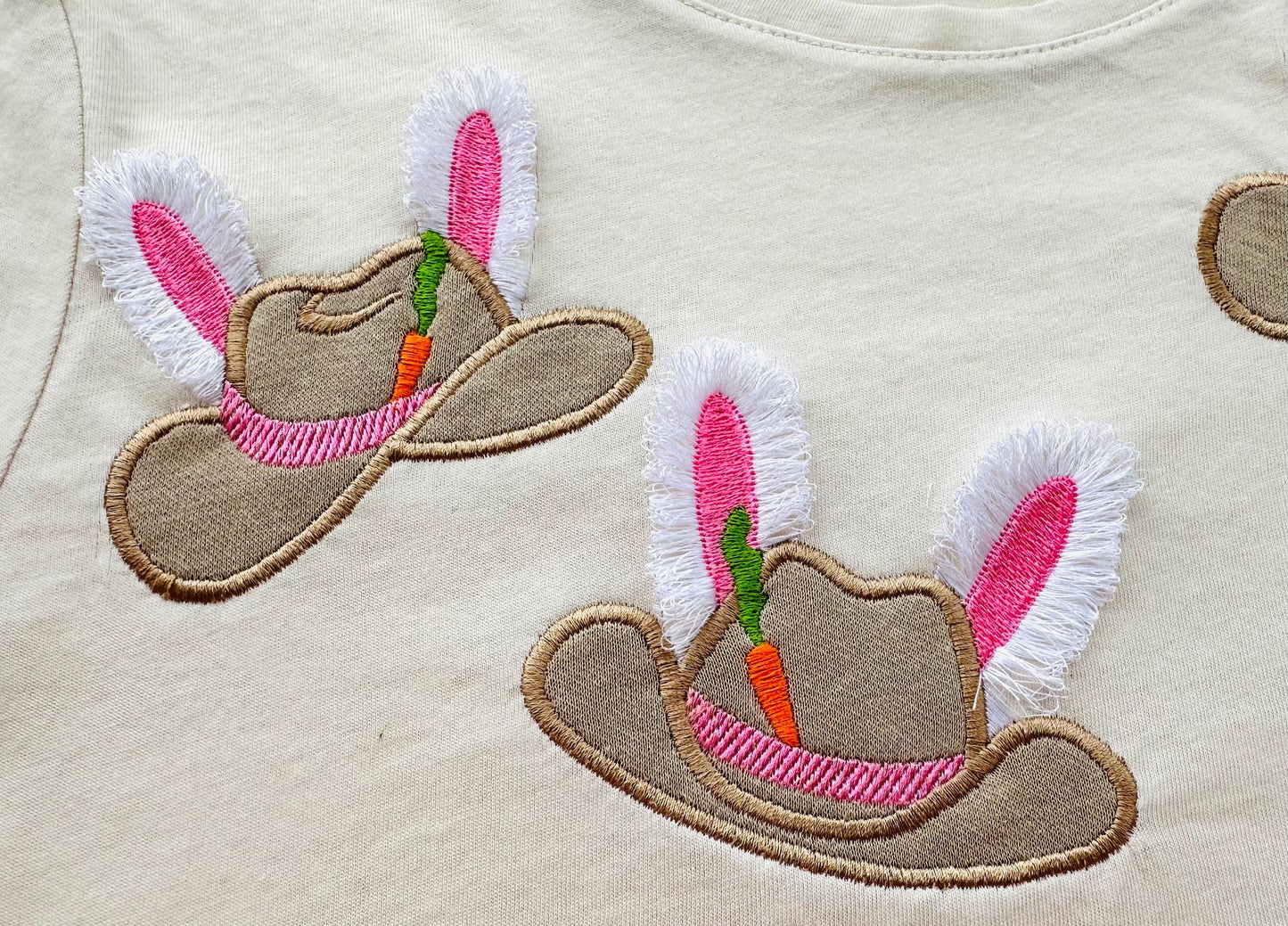 Easter Bunny Cowboy Hat Fringed Fluffy Bunny Ears Kids Girls Boys Cute Applique