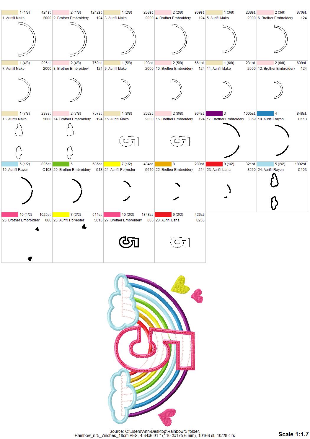 Rainbow in clouds Birthday Number 5 Five applique machine embroidery designs