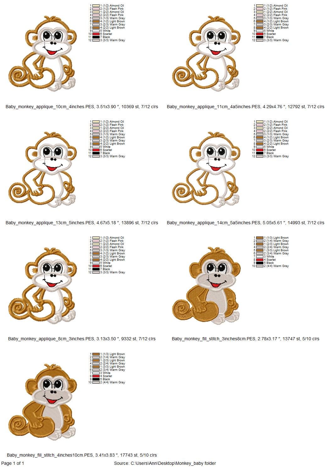 Wild animal Monkey baby Applique machine embroidery designs