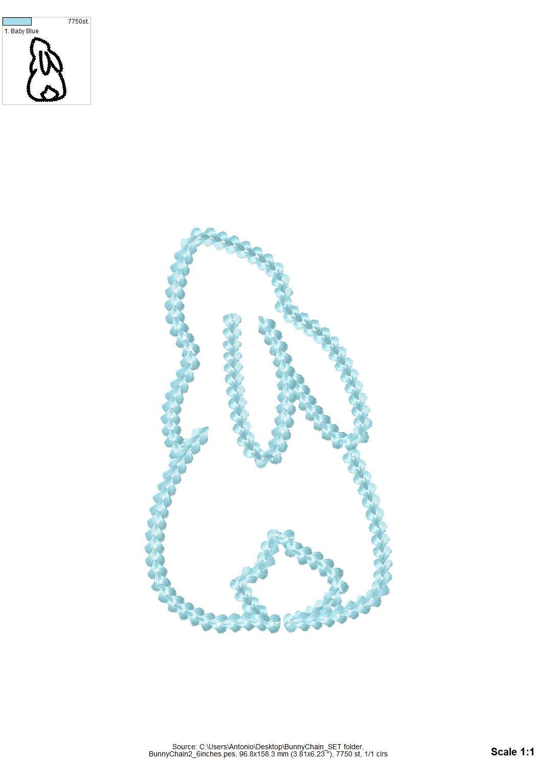 Easter Bunny silhouette SET of 5 types extra bold chain stitch outline machine embroidery designs many sizes Bunnies look like handstitched