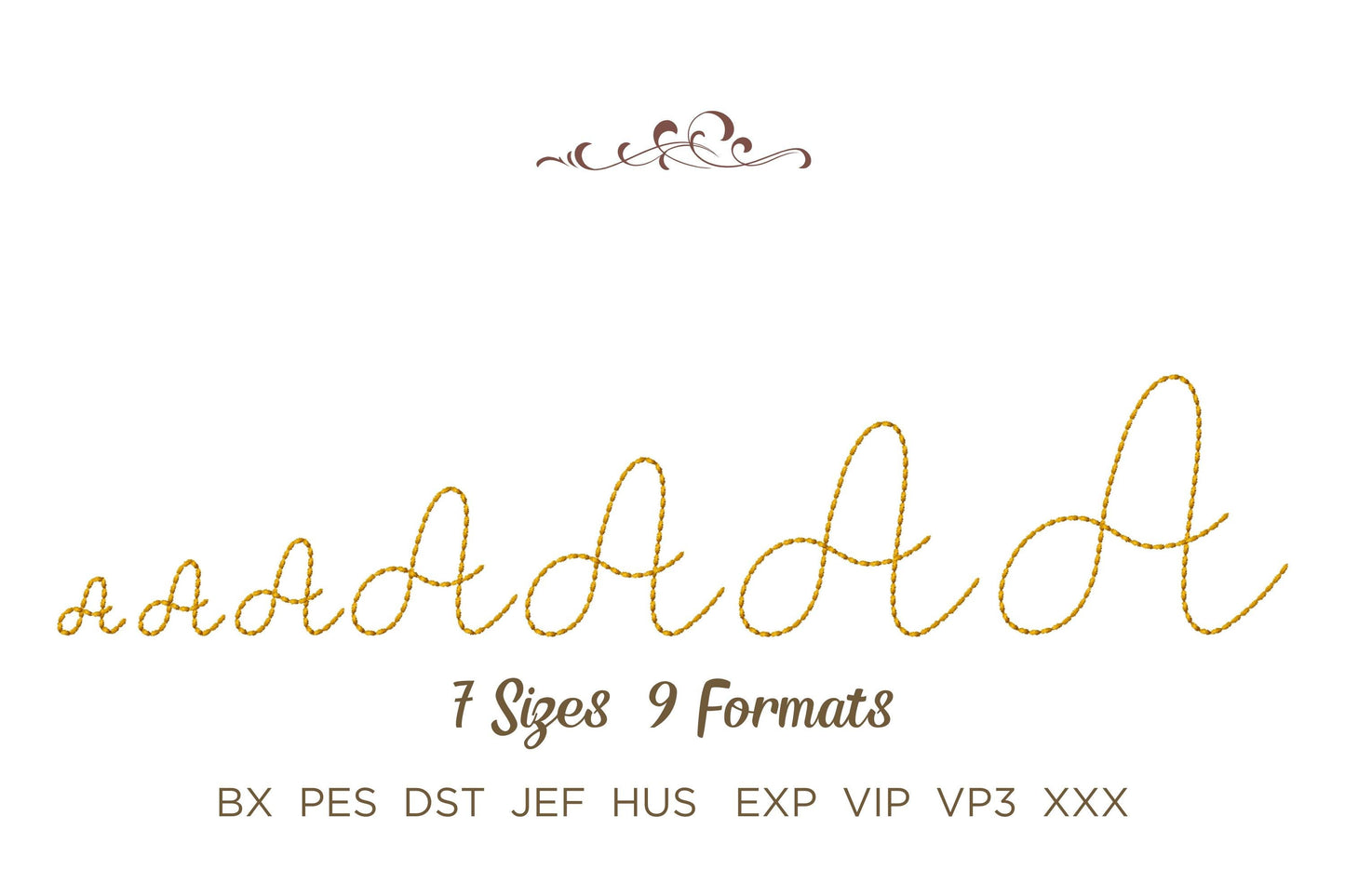 Hand stitch effect FONT Tala machine embroidery designs assorted sizes handwritten script font alphabet letters kids baby seed stitch