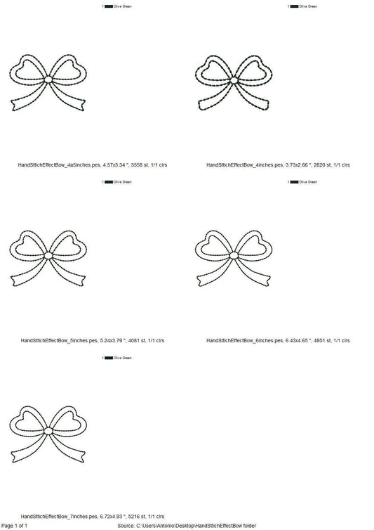 Hand stitch effect Bow outline machine embroidery designs sizes 4 up to 7 inch kids girls baby Bow Ribbon silhouette seed stitch design