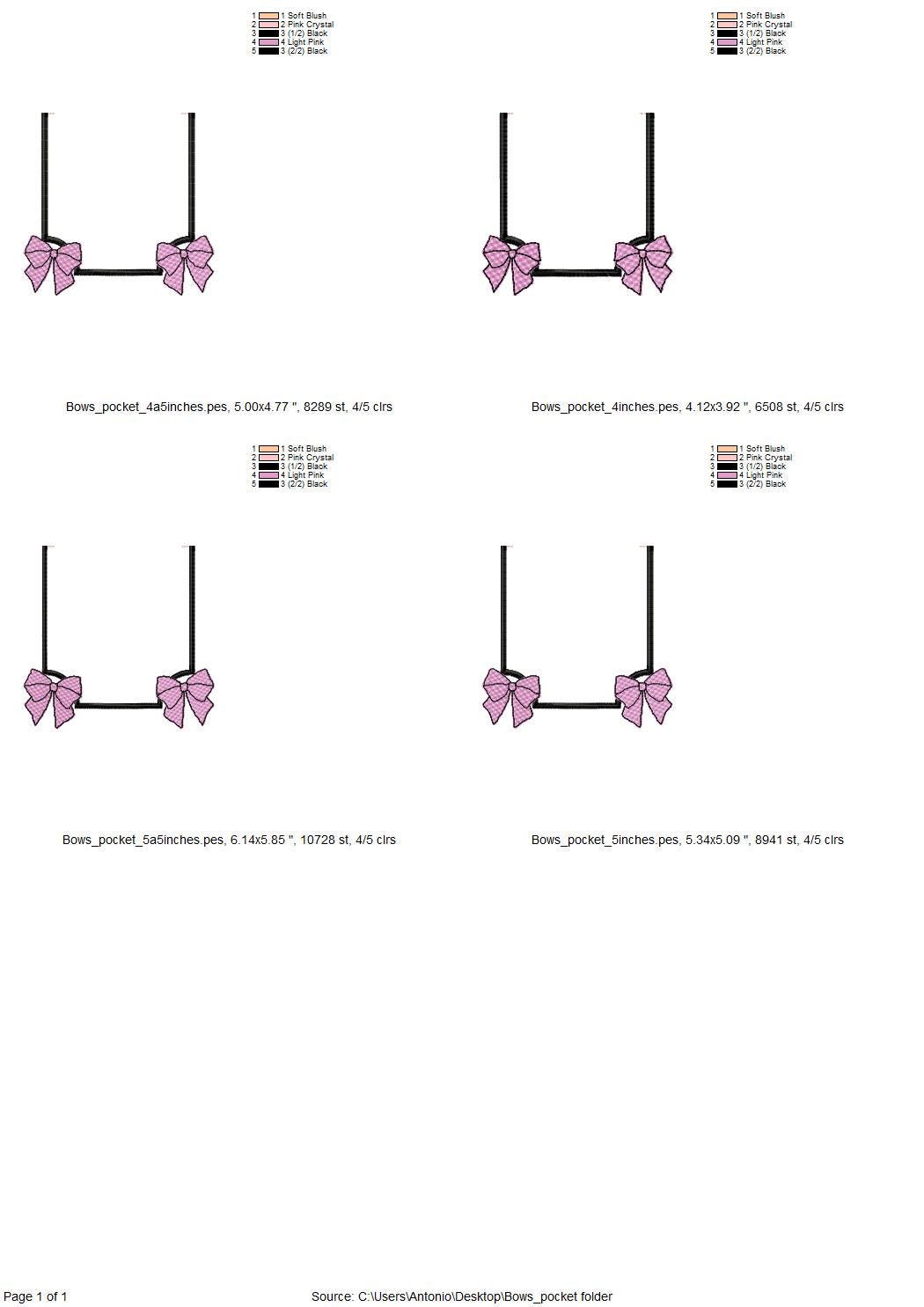 Cute Pocket with mini Bow kids girls outfit Pocket in the hoop machine embroidery designs easy ITH project awesome genuine Pocket simply