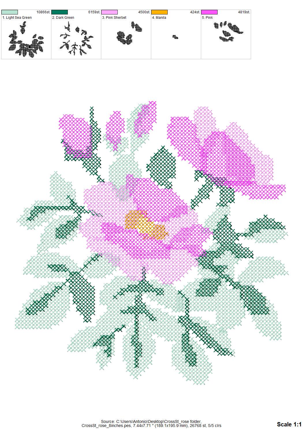 Cross stitch Rose flower bouquet floral Peony branch machine embroidery designs assorted sizes 3.5 up to 8 inch sweet home garden design