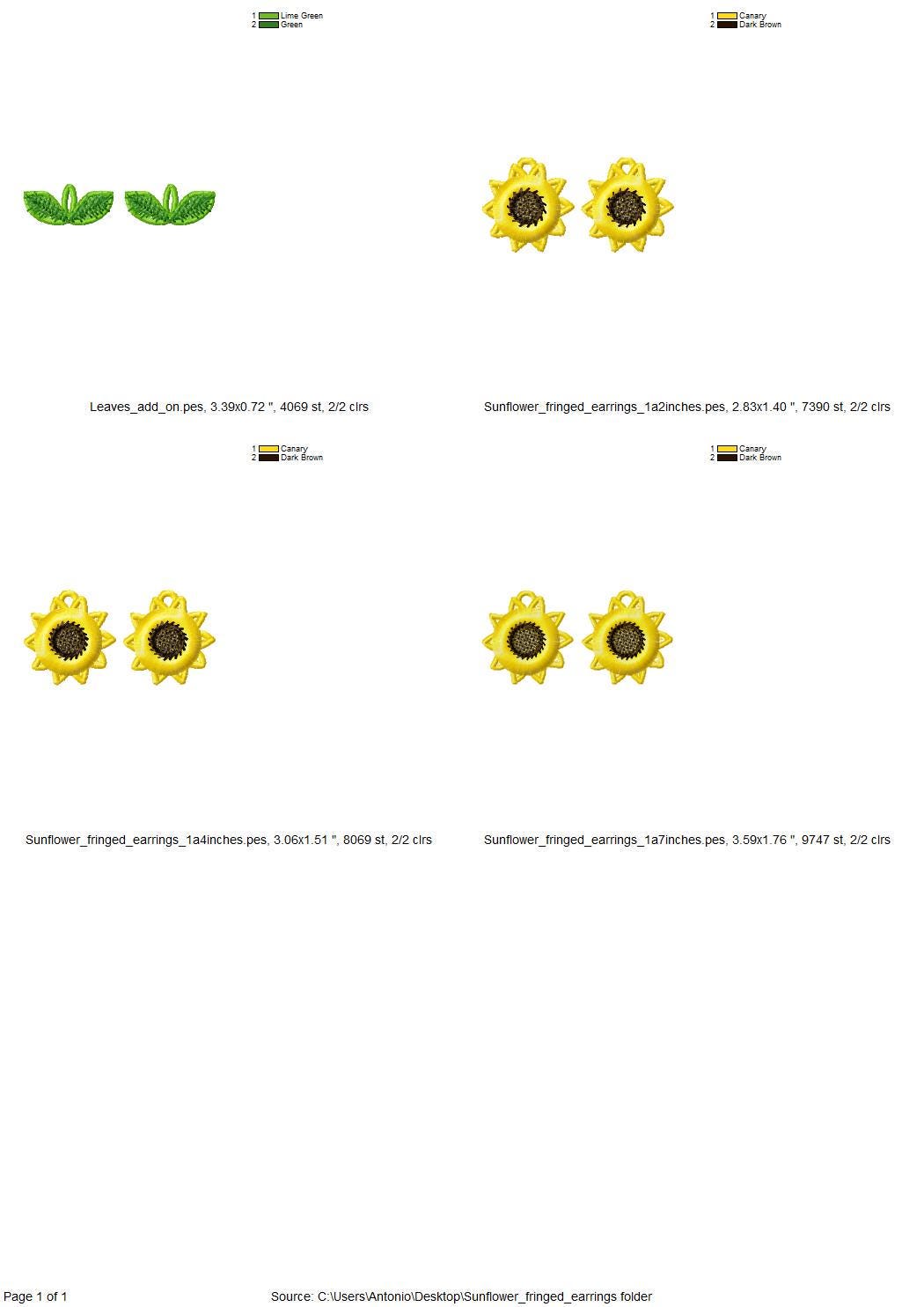 Fringed Fluffy Sunflower earrings and mini Leaf add-on charm pendant | Artapli - image 5