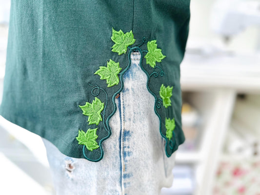 Floral Ivy Leaf Vine Leaves scallop edge side bow split seam machine embroidery designs multiple sizes outfit t-shirt sweatshirt flowered