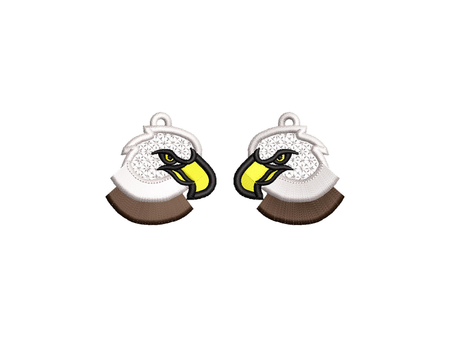 Fringed Bald Eagle fluffy tiny earrings or charm in the hoop FSL freestanding lace fluffy machine embroidery designs size approx 1.5 inch - image 5