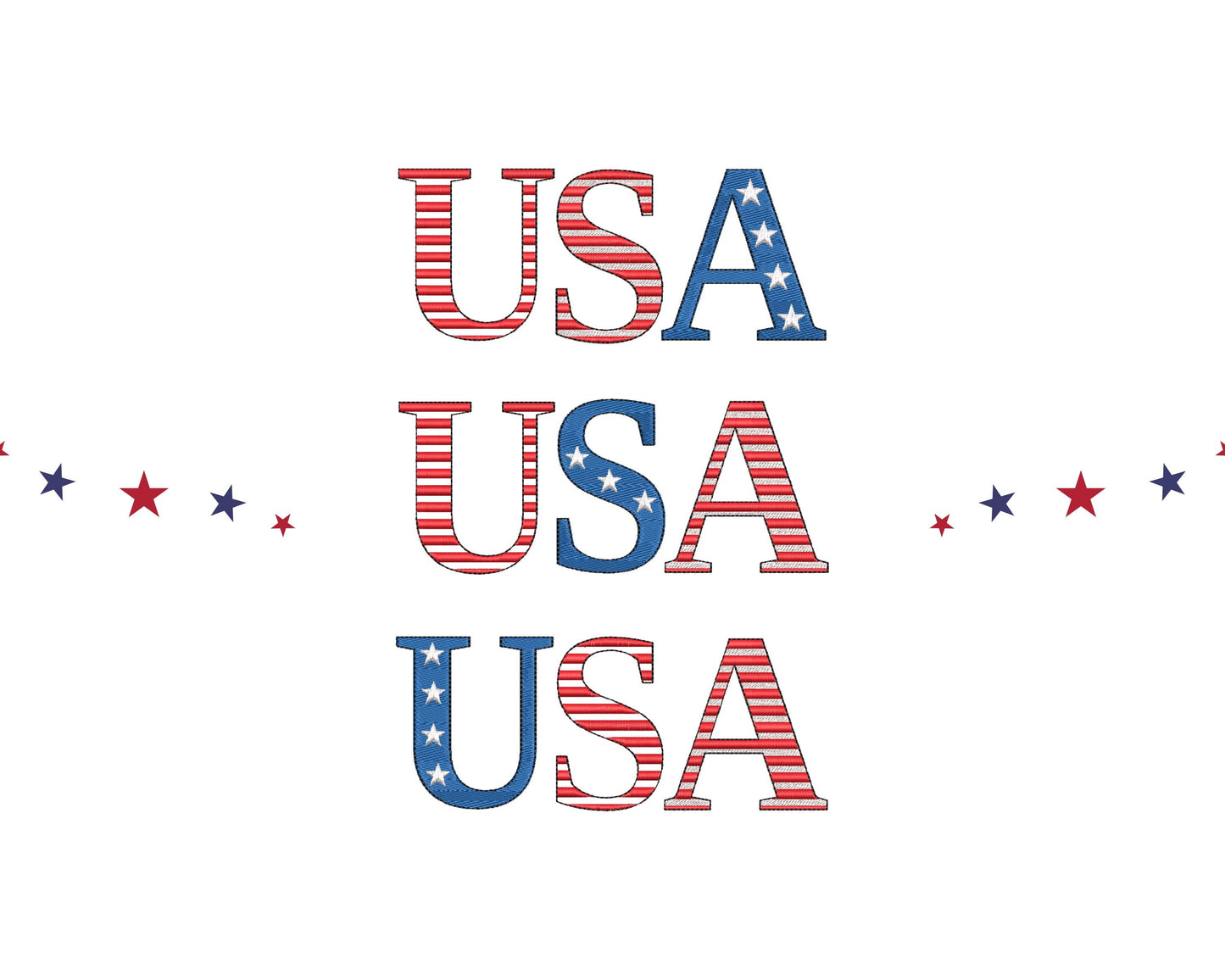 Patriotic block Font SET of 3 types Stars and Stripes alphabet machine embroidery designs 4th of July Monogram sizes 1.2 up to 3.4 inch, BX