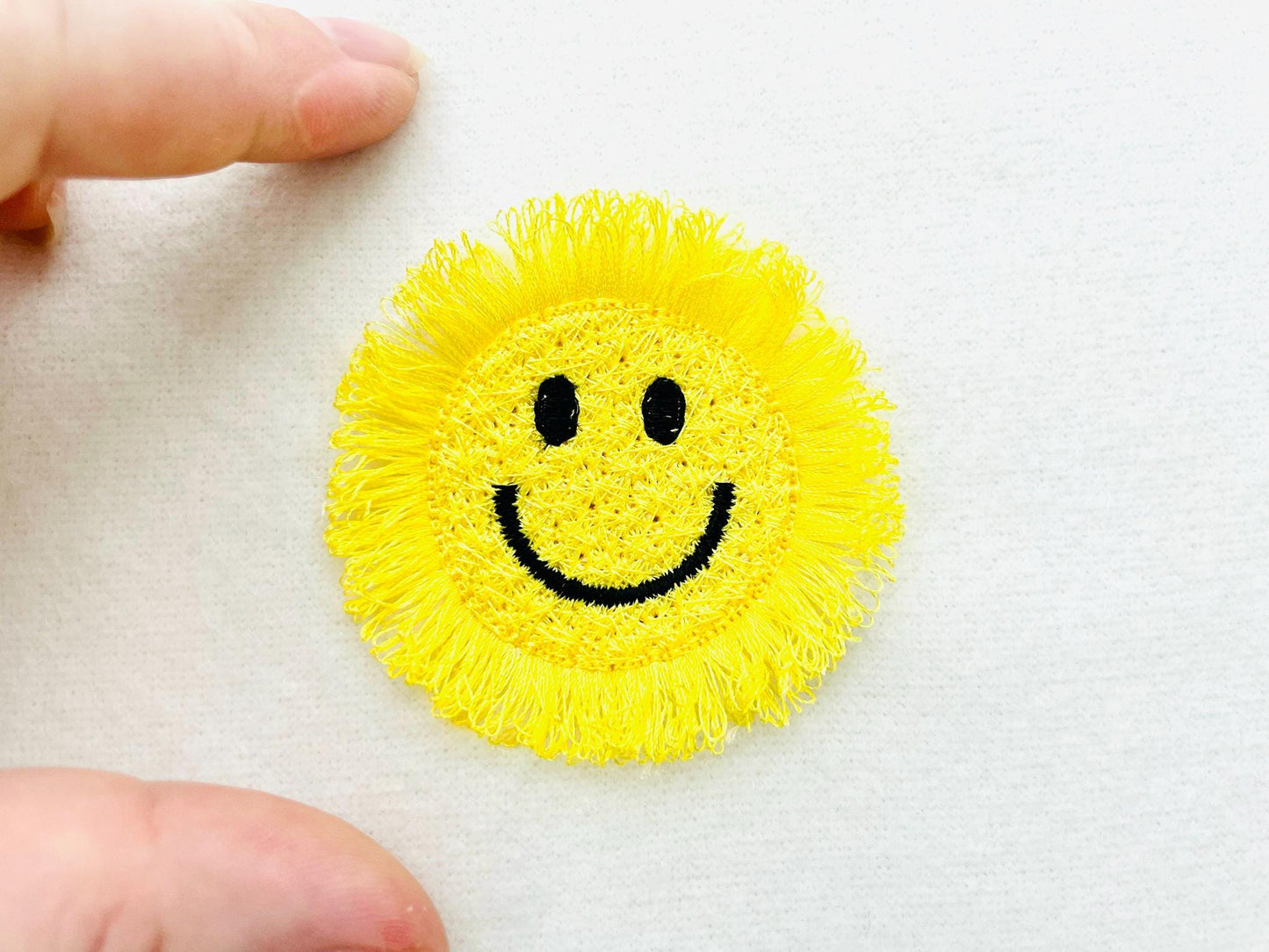 Small Fringed Happy Face, with Chenille effect fuzzy happy face fringe in the hoop ITH machine embroidery designs sweatshirt cozy vibes - image 3