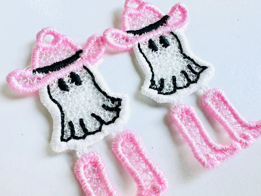 Adorable Ghost Cowboy Hat and Boots charm earrings FSL freestanding lace machine embroidery designs kids girls Halloween design in the hoop - image 2