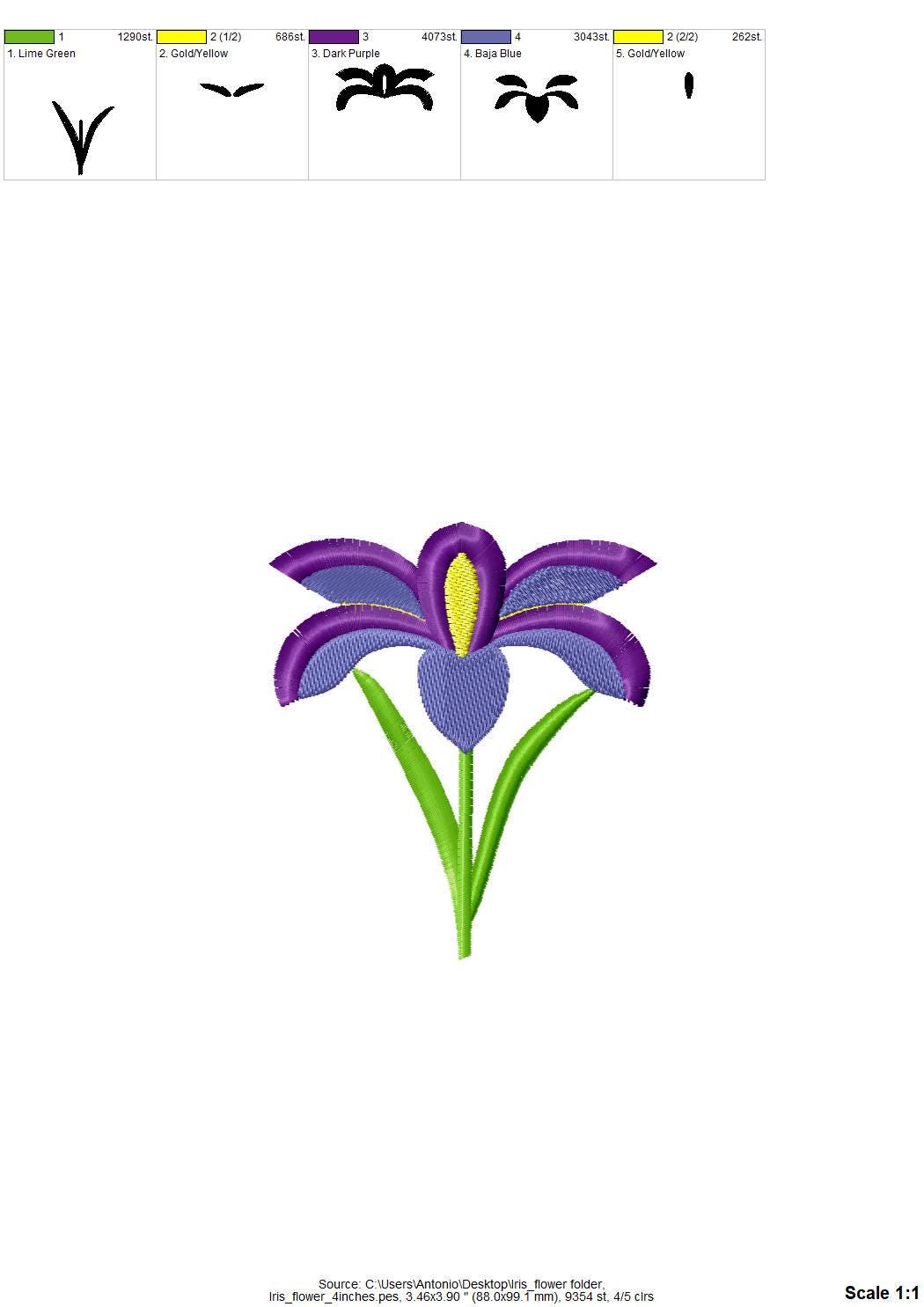 Fringed Fluffy Iris Flower single stem floral Fringe garden floral Iris machine embroidery designs instant download chenille fuzzy design - image 7