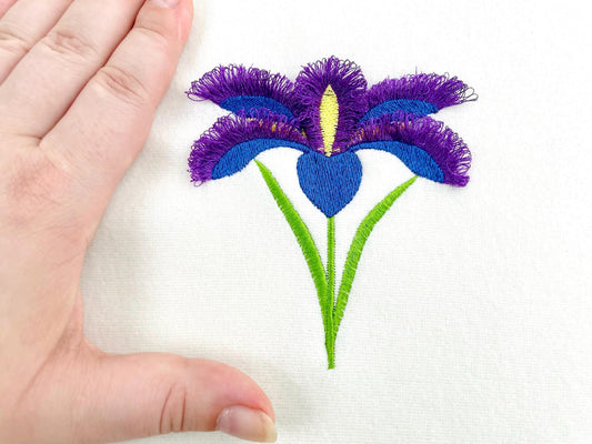 Fringed Fluffy Iris Flower single stem floral Fringe garden floral Iris machine embroidery designs instant download chenille fuzzy design - image 2