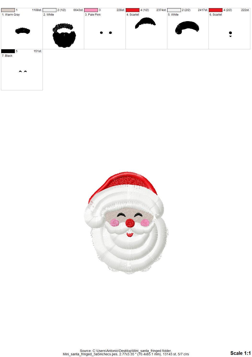 Fringed Fluffy Beard Santa Claus Face Christmas Theme Santa Machine Embroidery Designs Fur Fuzzy Chenille Design Mini Sizes