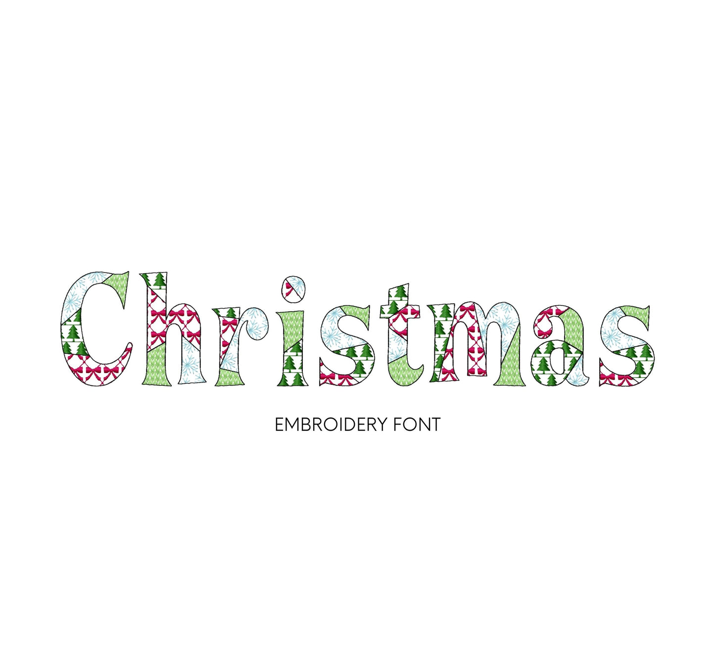 Christmas Patterned Block Font Patchwork alphabet best Monogram letters numbers machine embroidery designs