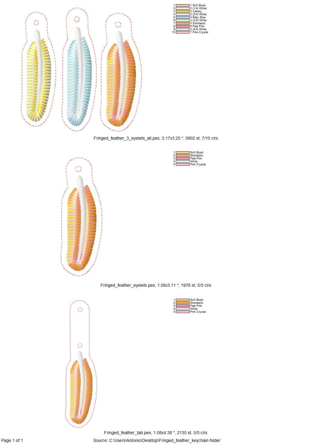 Fringed Fluffy Feather Eyelet and Key Fob Snap Tab simply in the hoop iridescent effect machine embroidery designs ITH keychain bag tag kids - image 8