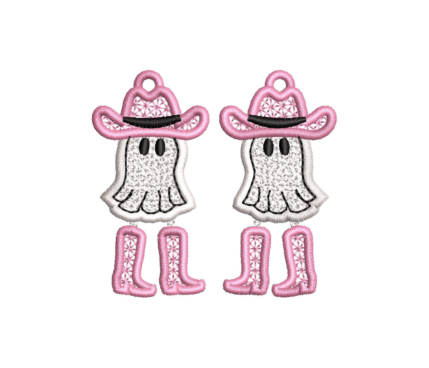Adorable Ghost Cowboy Hat and Boots charm earrings FSL freestanding lace machine embroidery designs kids girls Halloween design in the hoop - image 7