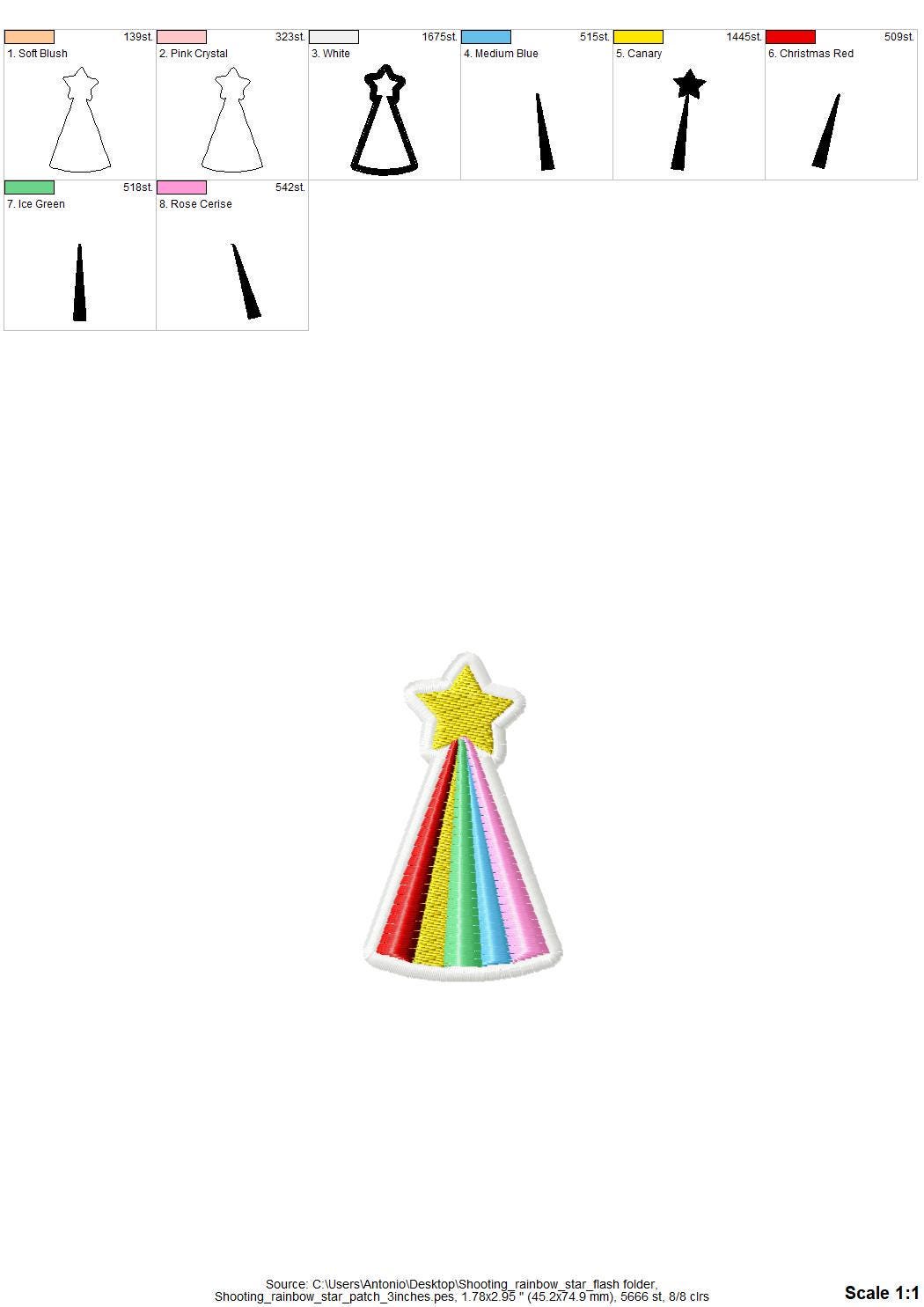 Rainbow and falling Star Flash Cloud – Patch embroidery pattern by Artapli