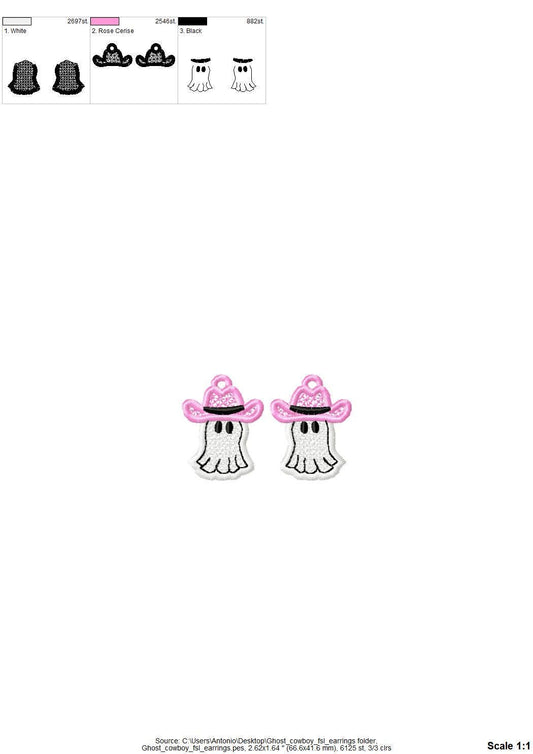 Adorable Ghost Cowboy Hat charm earrings FSL freestanding lace machine embroidery designs kids girls Halloween earrings simply in the hoop - image 2