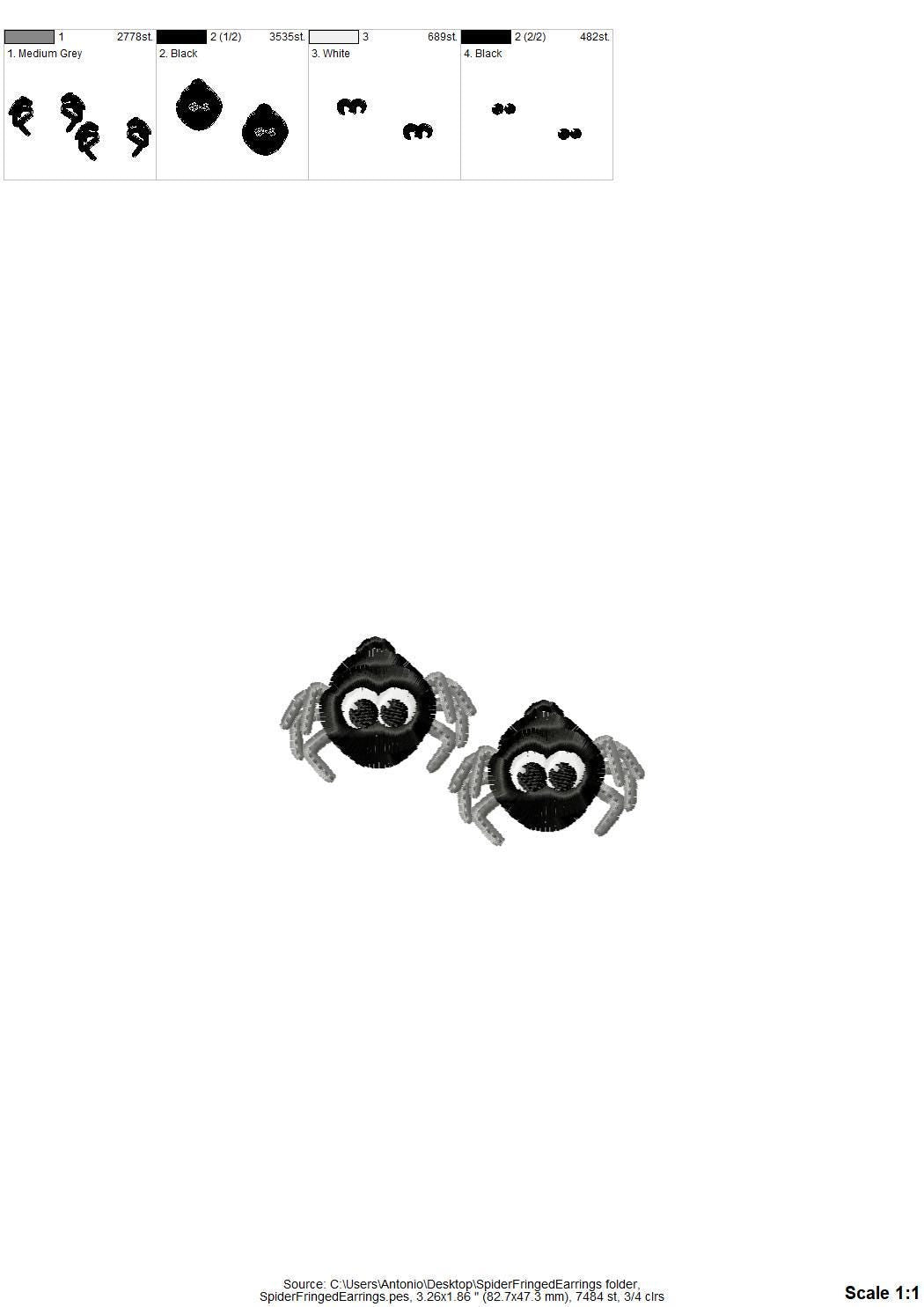 Fringed extra fluffy Spooky Spider earrings in the hoop ITH Halloween girls scare charm FSL freestanding lace machine embroidery designs - image 9