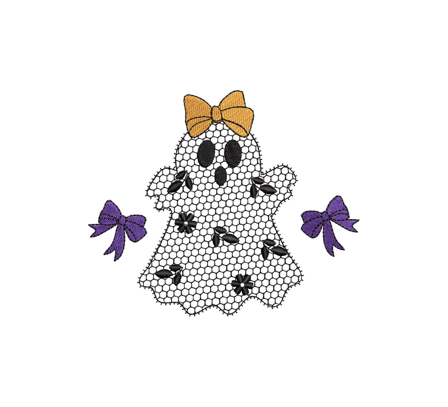 Cute Little Ghost with Bow lace effect dress Halloween machine embroidery designs for hoop 4x4 and 5x7 kids baby girls scary spooky design - image 4