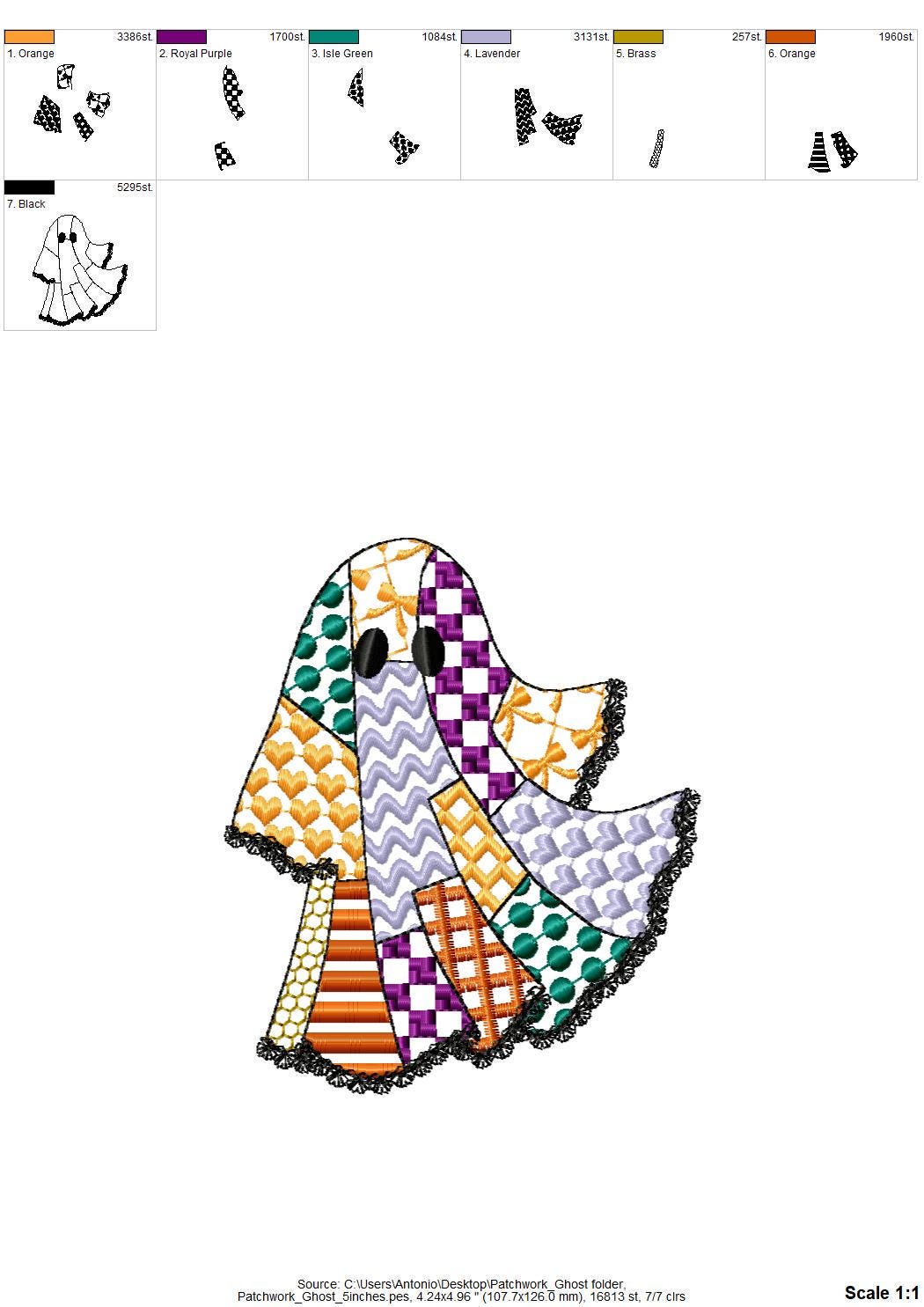 Halloween Ghost patchwork patterned dress lace edge machine embroidery designs sizes 4 up to 5.5 inch kids baby girls scary spooky design - image 10