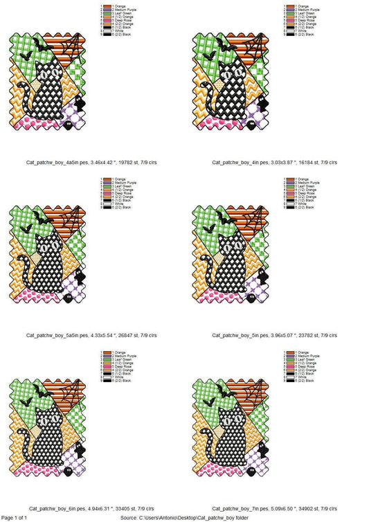 Halloween Kitten Cat Boy patchwork patterned cute Kitty kids baby boys machine embroidery designs sizes 4 up to 7 inch scary spooky design - image 2