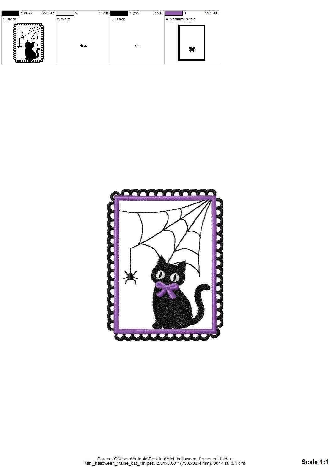 Halloween Kitty Cat with Spider Web in Frame machine embroidery designs mini sizes 2 up to 4 inch kids baby girls scary spooky Kitten design - image 7