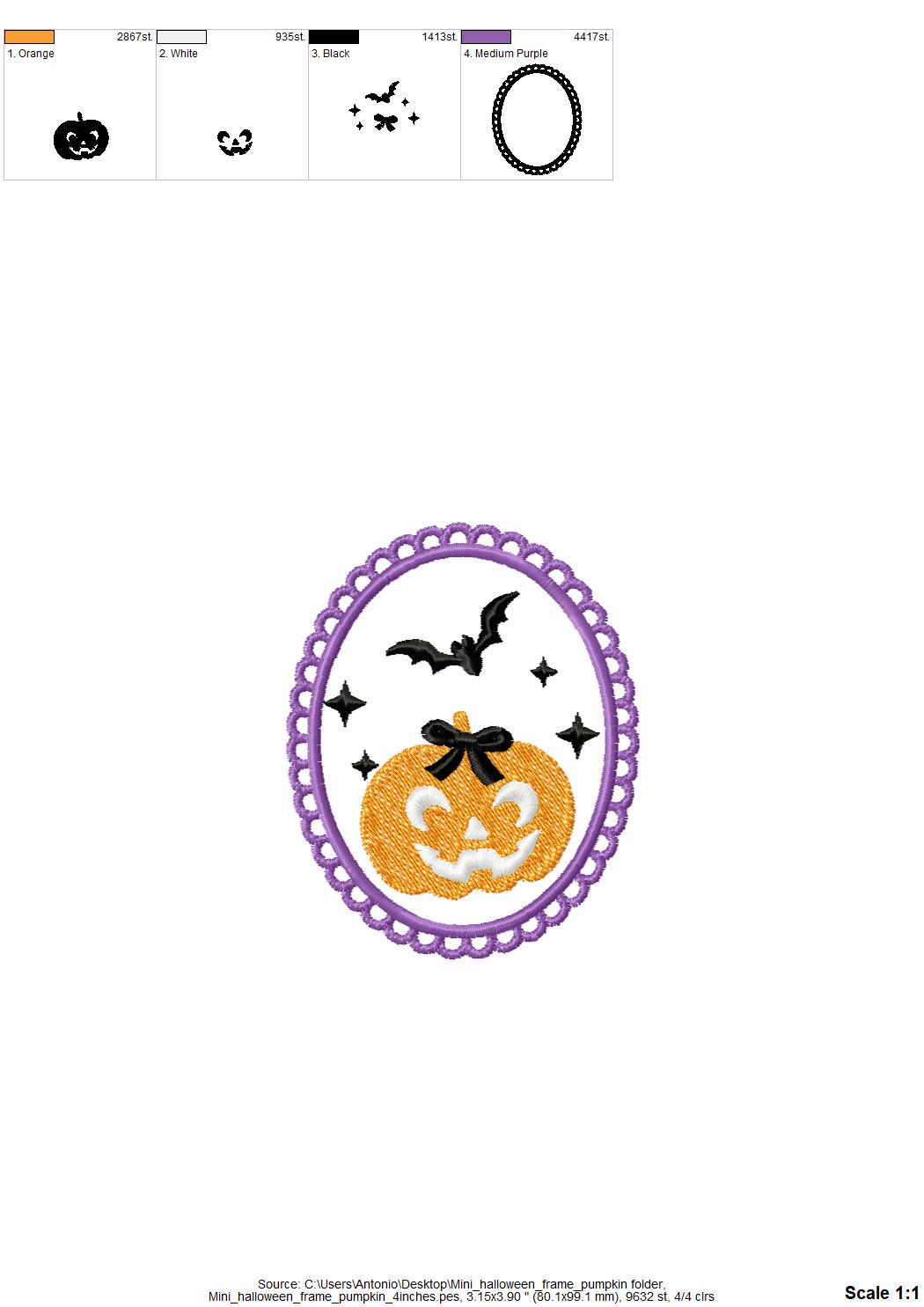 Halloween Pumpkin in Frame Jack o Lantern and Bats machine embroidery designs mini sizes 2 up to 4 inch kids baby girls scary spooky design - image 7