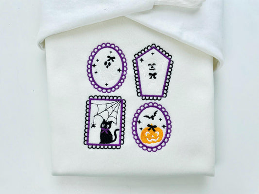 Halloween Dancing Skeleton Kitty Cat Little Ghost and Pumpkin Set of 4 machine embroidery designs mini sizes 2 up to 4 in kids scary spooky - image 2