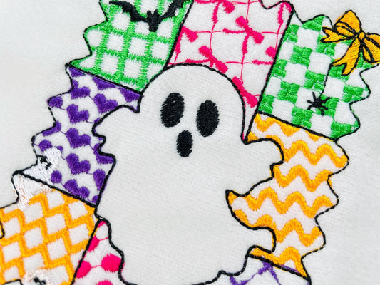 Halloween Ghost Girl patchwork patterned cute Ghost kids baby girls machine embroidery designs sizes 4 up to 8 inch scary spooky design - image 2