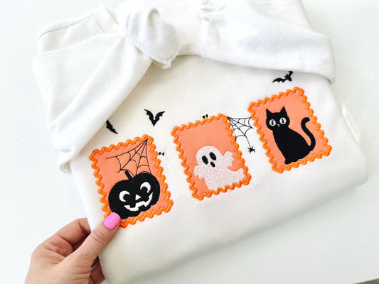 Halloween Cute Trio Portrait in Frame Pumpkin Jack Lantern Little Ghost and Black Cat Applique scary spooky machine embroidery designs - image 2