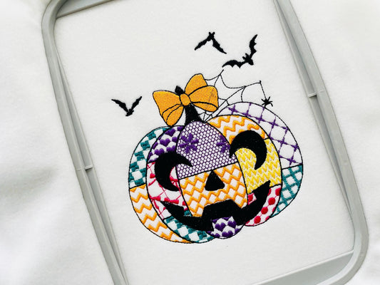 Patchwork Pumpkin Halloween Jack-o-Lantern awesome patterned Pumpkin outline machine embroidery designs sizes 4 up to 7 inch light stitch - image 2