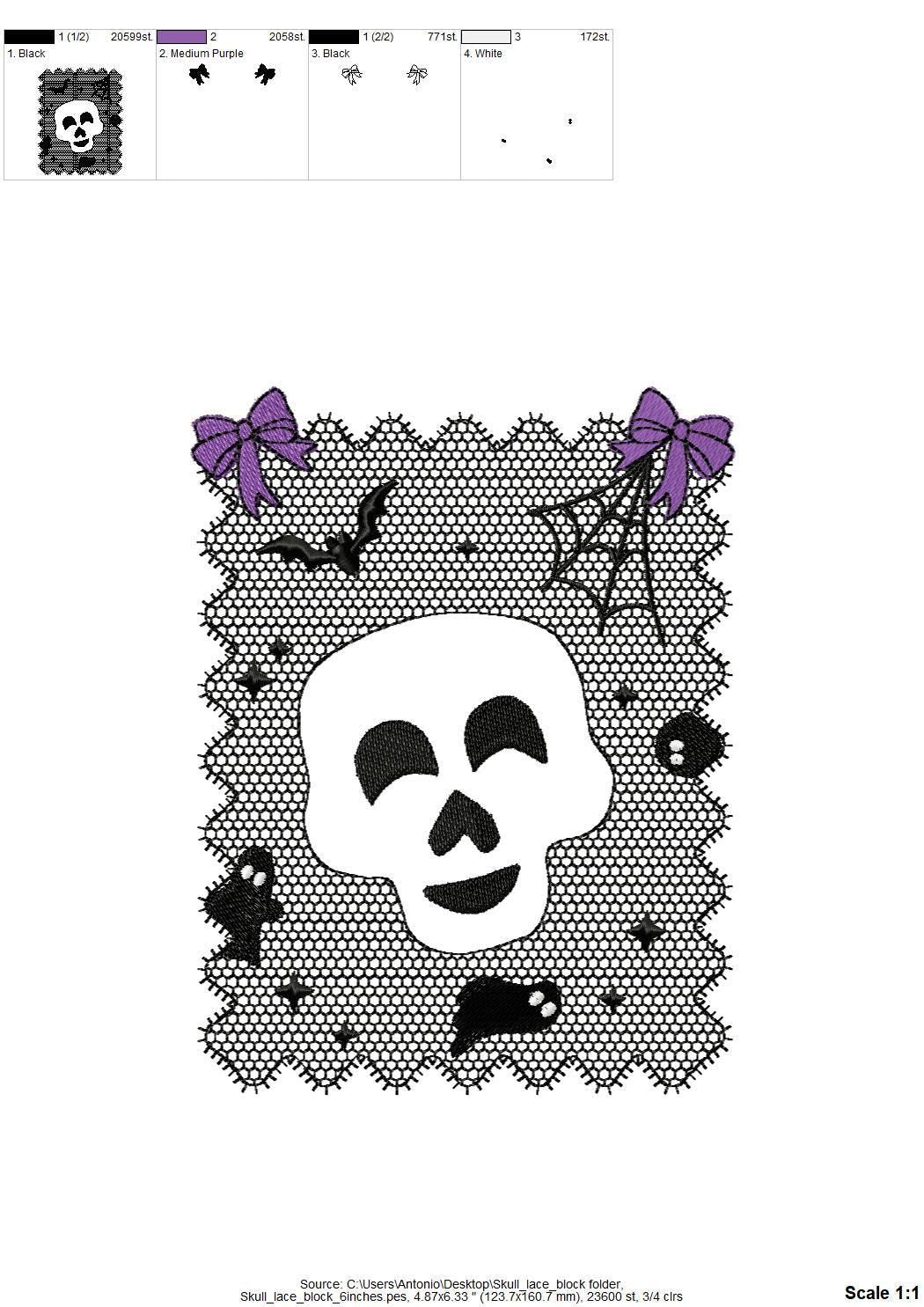 Halloween Skull Lace effect Bats Ghost Spider Web Bow machine embroidery designs sizes 4 up to 7 inch kids girls scary spooky design - image 9