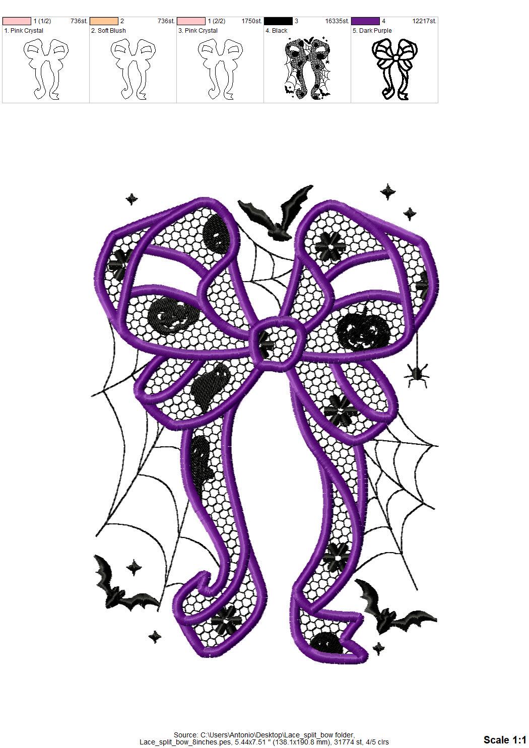 Halloween Spooky Lace Bow split side seam cutout Bow Applique and lace effect machine embroidery designs girls t-shirt sweatshirt design - image 9