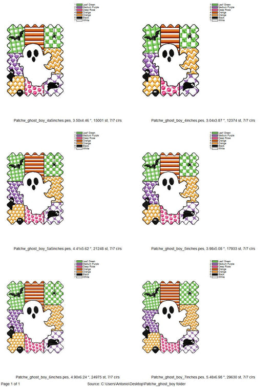 Halloween Ghost Boy patchwork patterned cute Ghost kids boys machine embroidery designs sizes 4 up to 7 inch scary spooky design - image 2