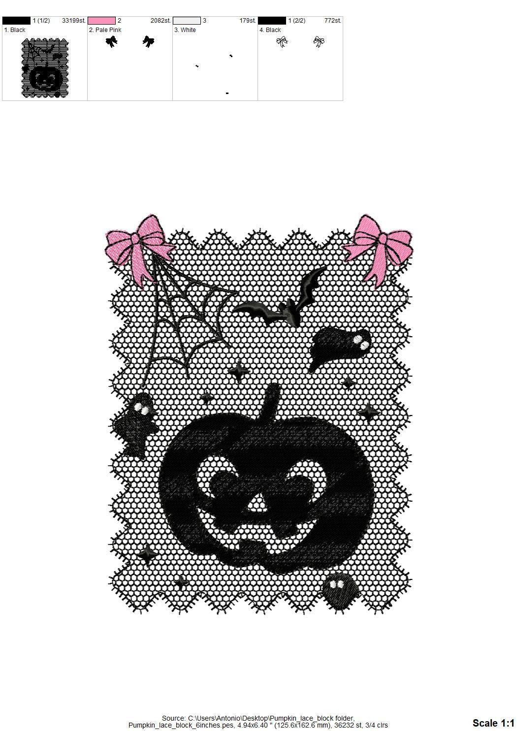 Halloween Pumpkin Lace effect Jack o Lantern Bats Spider Web Bow machine embroidery designs sizes 4 up to 7 inch girls scary spooky design - image 10