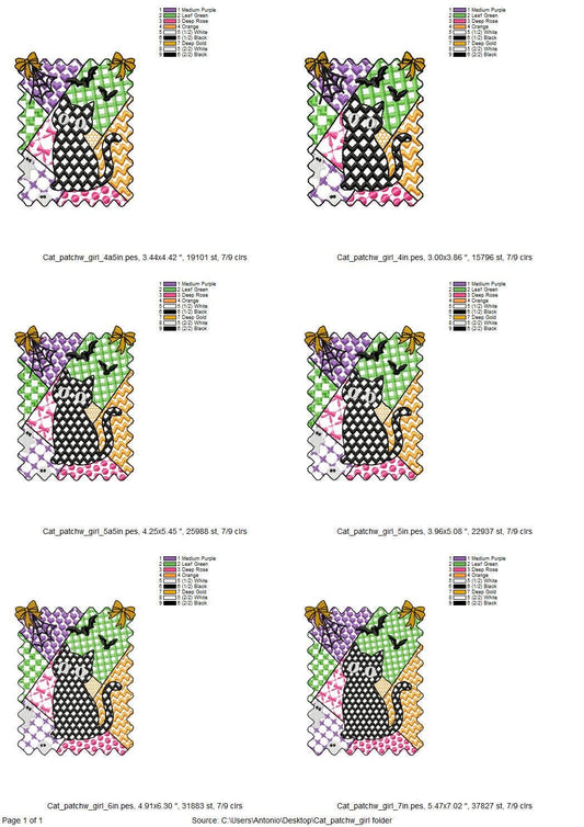 Halloween Kitten Cat Girl patchwork patterned cute Kitty kids baby girls machine embroidery designs sizes 4 up to 7 inch scary spooky design - image 2