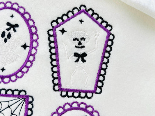 Halloween Dancing Skeleton in Frame machine embroidery designs mini sizes 2 up to 4 inch kids baby boys scary spooky Skeleton design - image 2