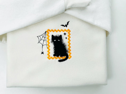 Halloween Kitty Cat with Spider Web and Bat in Frame machine embroidery designs sizes 4 up to 5.5 inch kids baby girls scary spooky Kitten - image 2