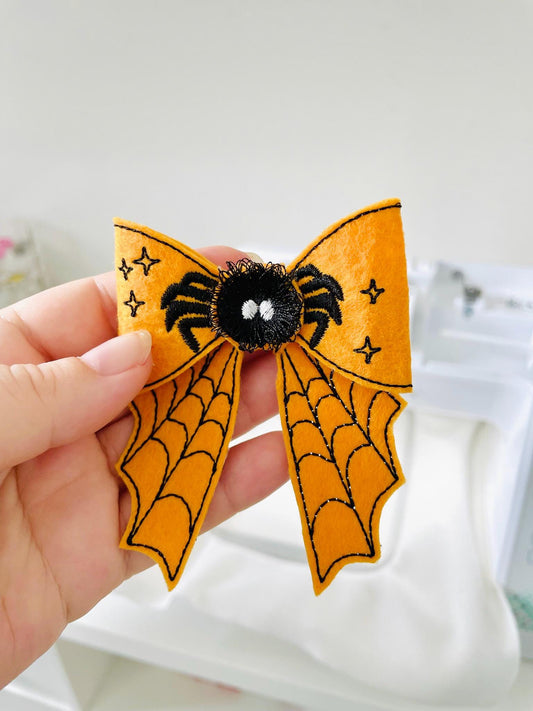 Halloween spooky Spider Bow 3D dimensional fur fluffy fringed machine embroidery designs kids felt feltie design in the hoop ITH project - image 2