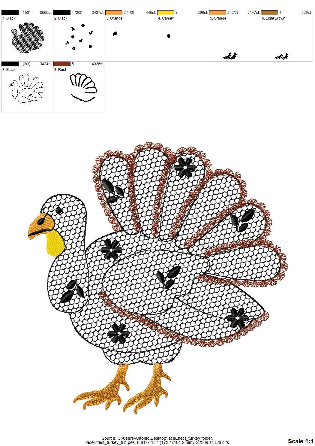 Floral Turkey Fall Autumn Kitchen design lace effect machine embroidery designs for hoop 4x4 5x7 8x8 sweet home Thanksgiving farm design