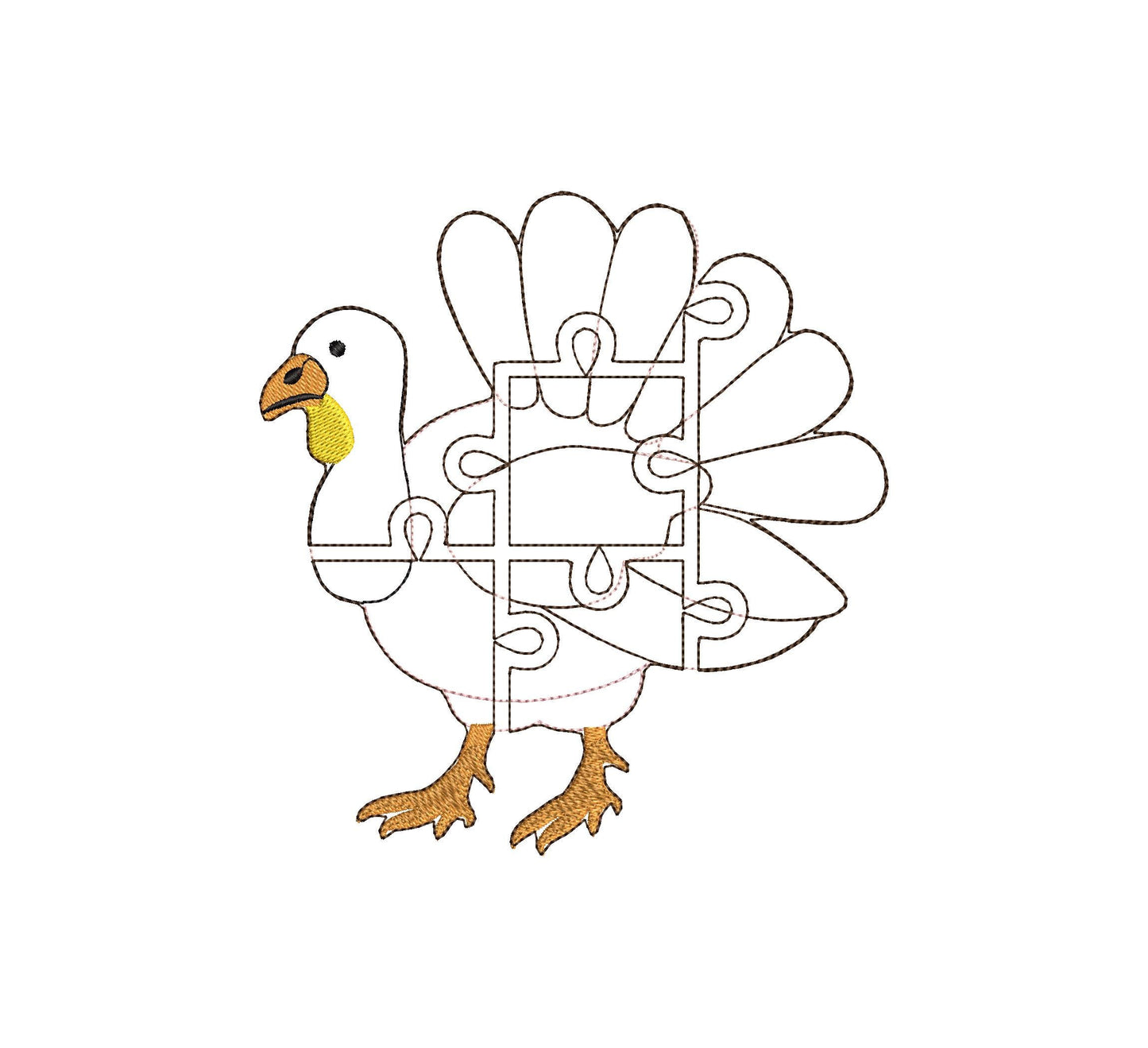 Turkey Puzzle ITH in the hoop kids game gift idea Applique machine embroidery designs sizes for hoop 5x7 6x10 8x8 Fall felt feltie design