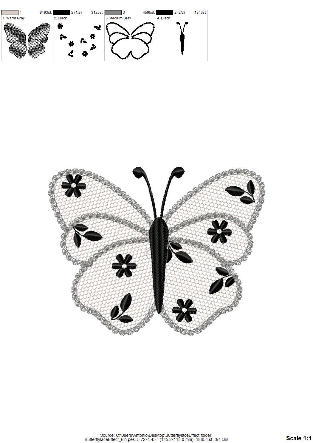 Cute Floral Butterfly lace effect wings girly summer machine embroidery designs sizes for hoop 4x4 5x7 6x10 8x8 kids baby girls design